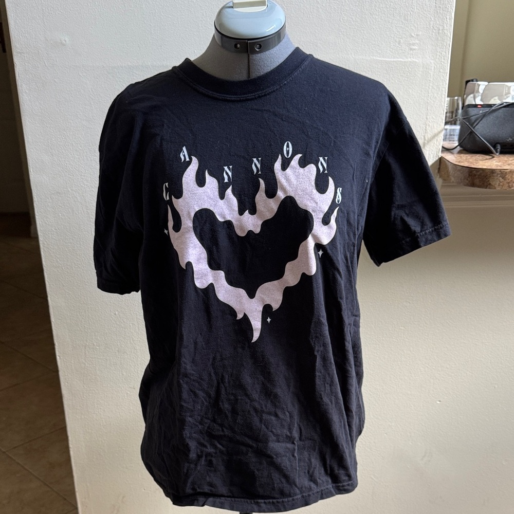 Cannons concert T-Shirt Comfort Colors Black Tee with White Flame Heart Design
